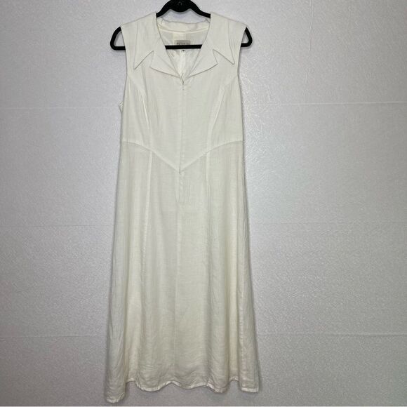 Yasaman Vintage Notched Collar Linen Midi Dress 12 - Picture 1 of 5